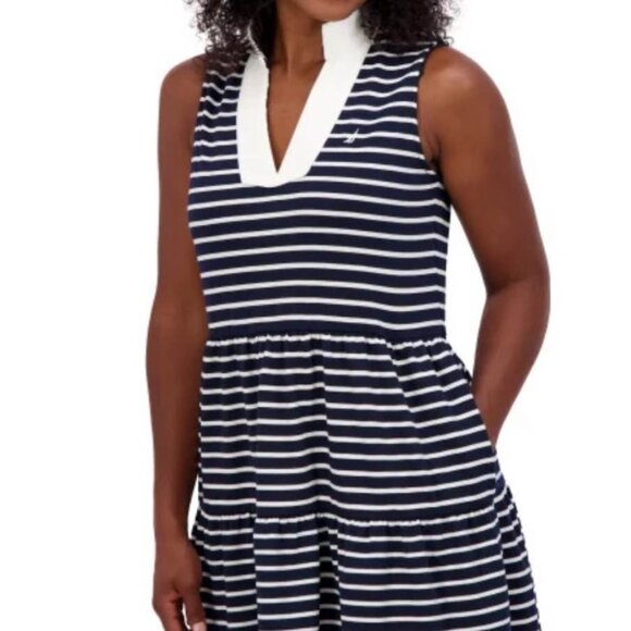 Nautica Jeans Sleeveless Tiered Dress, Navy + White Stripe [size XL] - Picture 1 of 10